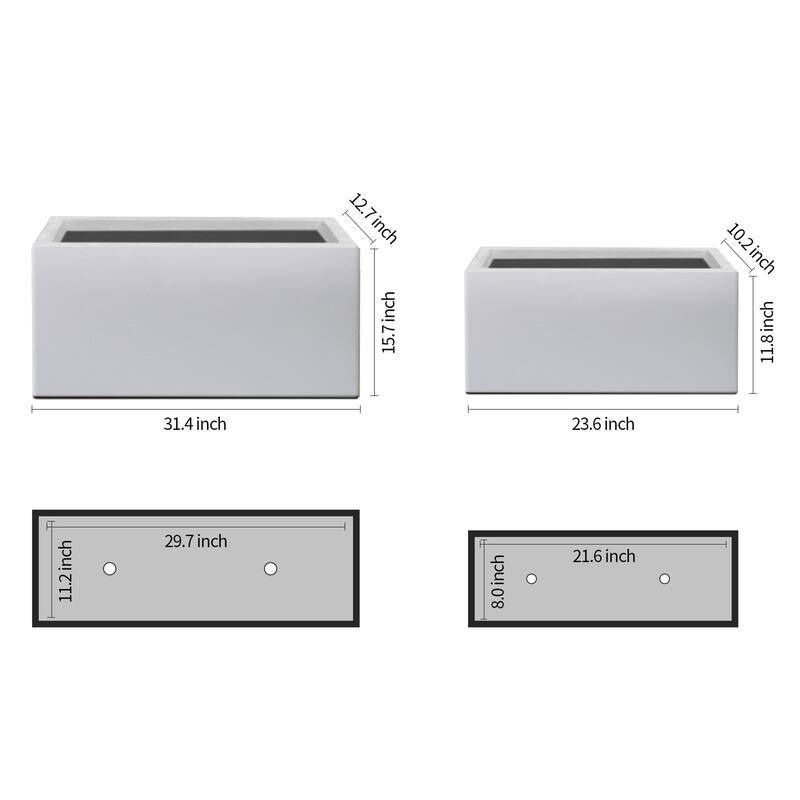 Kante 32", 24" Long Rectangular Lightweight Pure White Concrete Metal